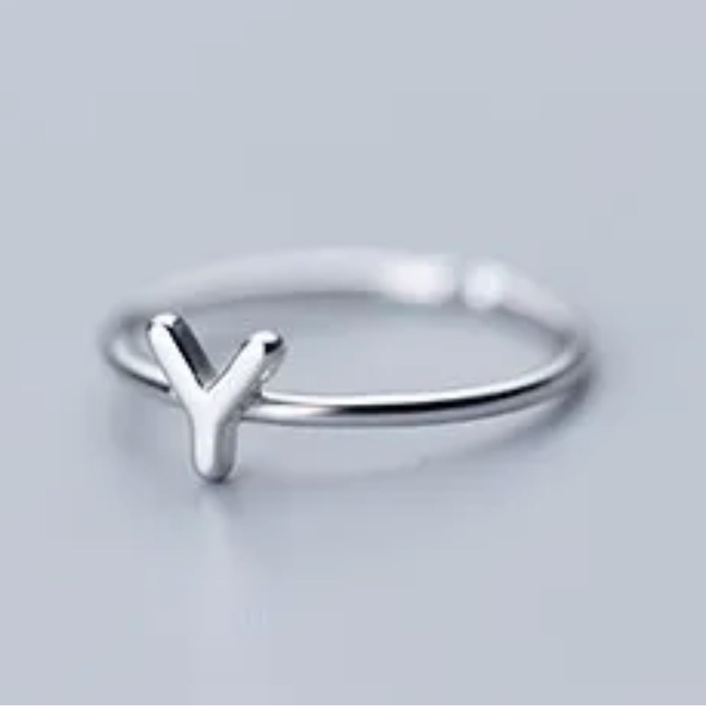 925 Sterling Silver Adjustable Stackable Initial Ring, Os - Y